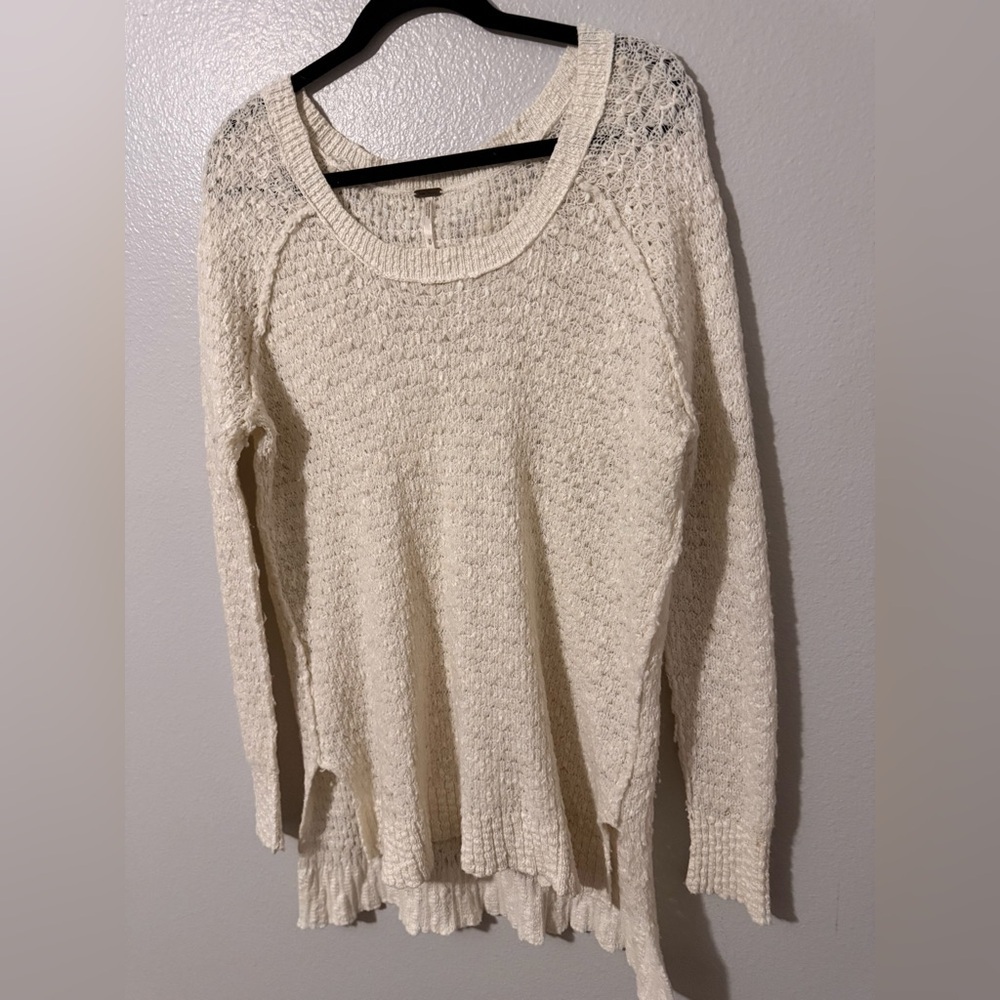 Free People Boat Neck High Low Cozy Cream Ivory Knit Sweater. Size: Medium. - Picture 3 of 12